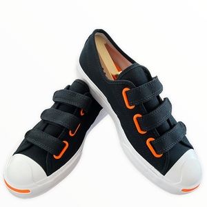 Converse RARE HTF Jack Purcell Black & Orange Velcro Strap Closure Size 8.5